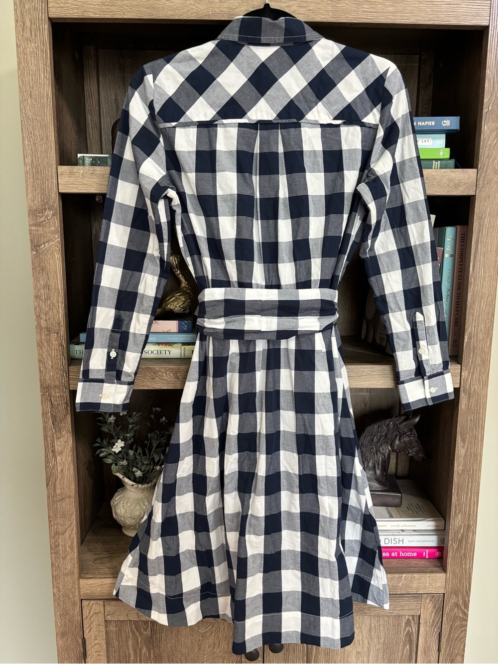 J. Crew Navy and White Gingham Tie-Waist Shirt Dress - Picture 6 of 7